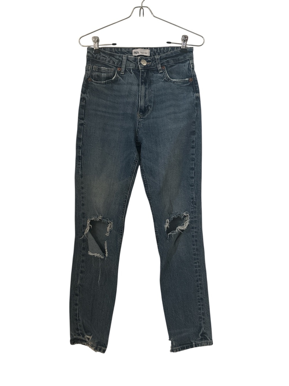 Zara Light Blue Straight-Leg Distressed Jeans sz 4